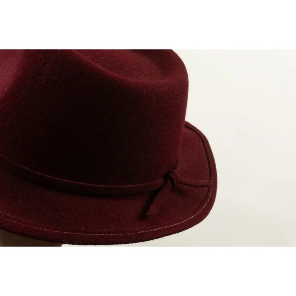Vintage 1940s 1950s Peachfelt Bollman Co Burgundy Wool Feather Fedora Hat USA